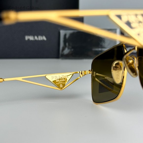 NEW Prada PRA52S 15N01T Matte Gold Brown Rectangle Unisex Sunglasses - Picture 6 of 9